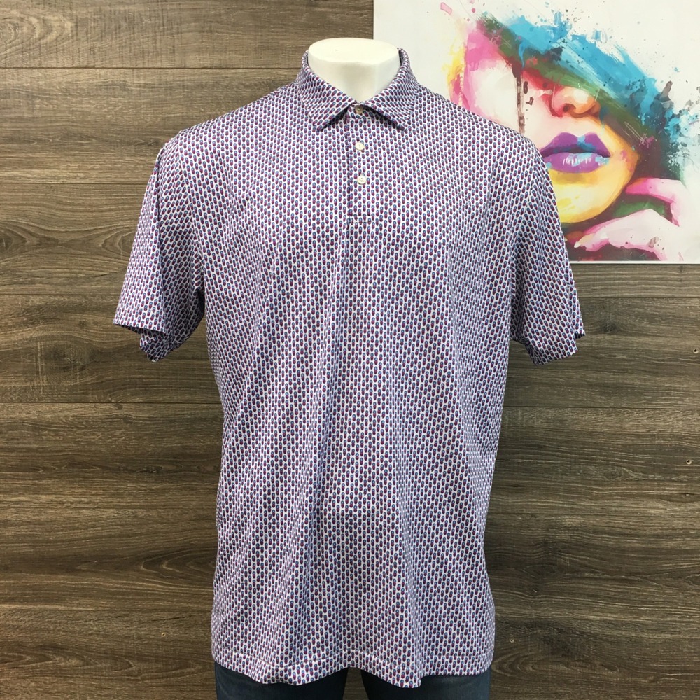 Peter Millar‎ Summer Comfort Mens XL Skull Pineapple Polo Shirt Pink Blue